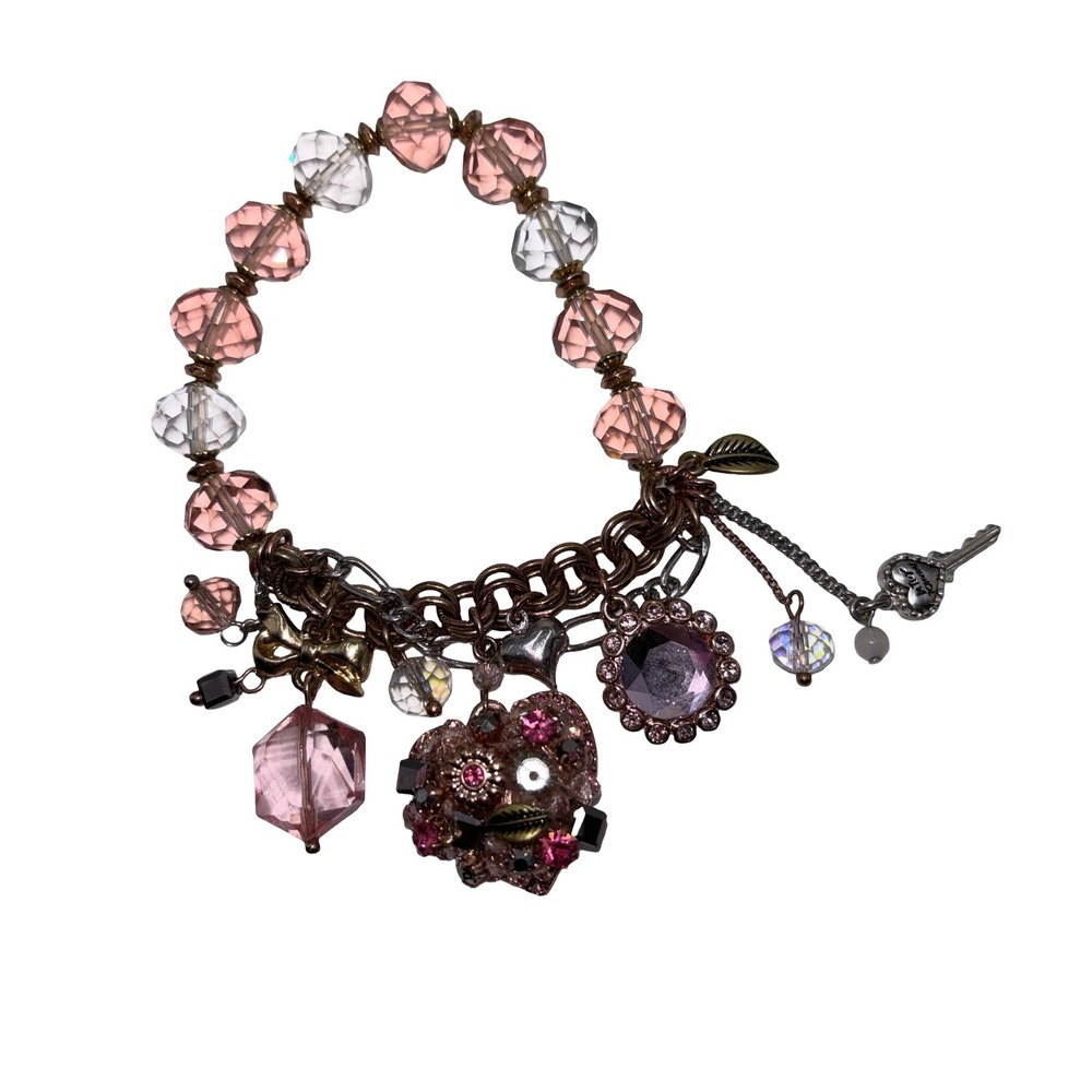 Betsey Johnson Heart Statement Necklace and Charm Bracelet Set Pink Rose Gold - Picture 3 of 3